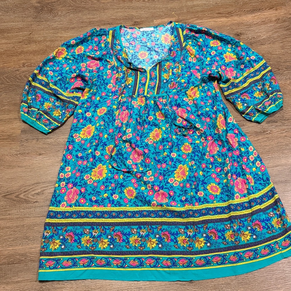 Bluetime Floral Boho Summer V Neck Flowy Beach Dress - Picture 2 of 7